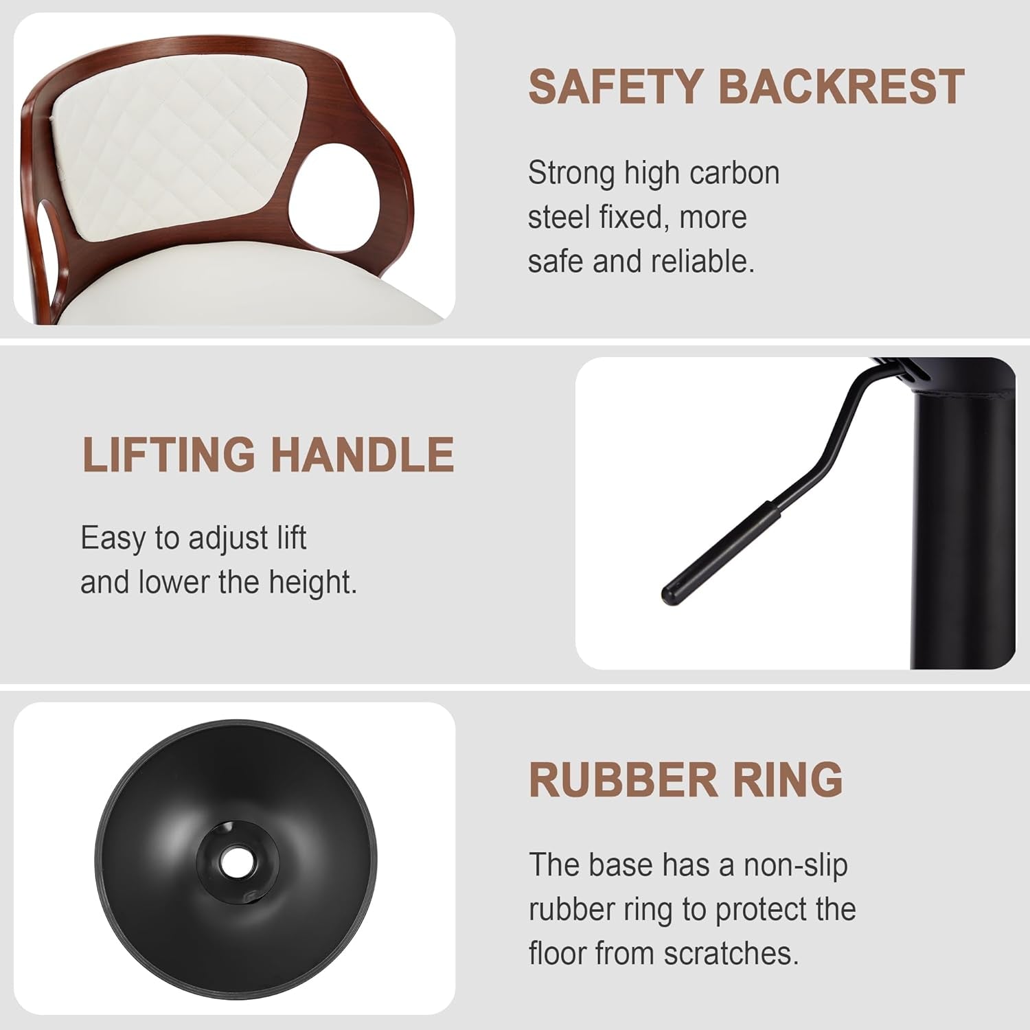 Barstools Set of 2,Counter Height Stools with Bentwood Back&Arm, Swivel Barstools,Pu Leather Kitchen Island Stools, Adjustable Height Bar Chairs for Club Pub Dining Room,Pearl White-3