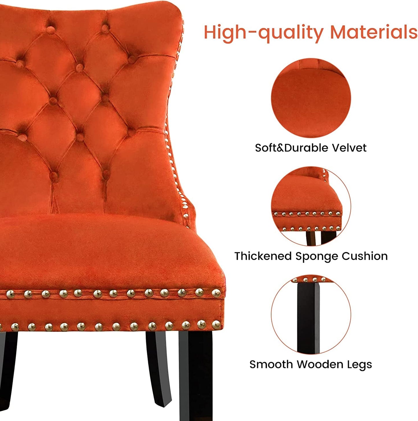 Solid Wood Dining Chairs with Nailhead Back (Set of 2, Orange)-4