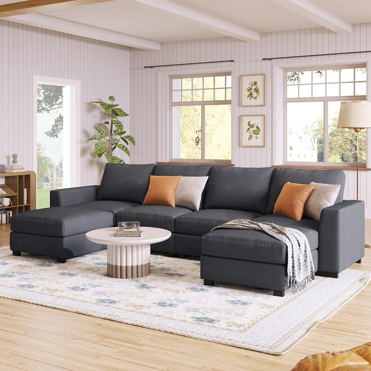 Convertible Sectional Sofa Couch, Modern Fabric U-Shaped Living Room Furniture Set with Removable Ottomans, 4-Seat Upholstered Couch with Wide Armrest for Office, Apartment-0