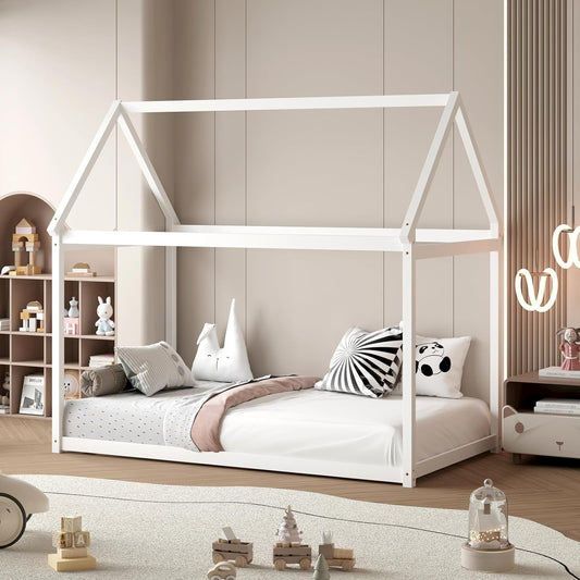 Twin House Bed with Roof Canopy, Montessori-0