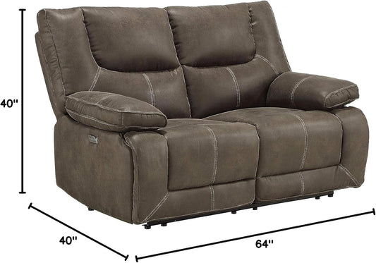 Gray Leather Reclining Loveseat with USB Charging rana-1