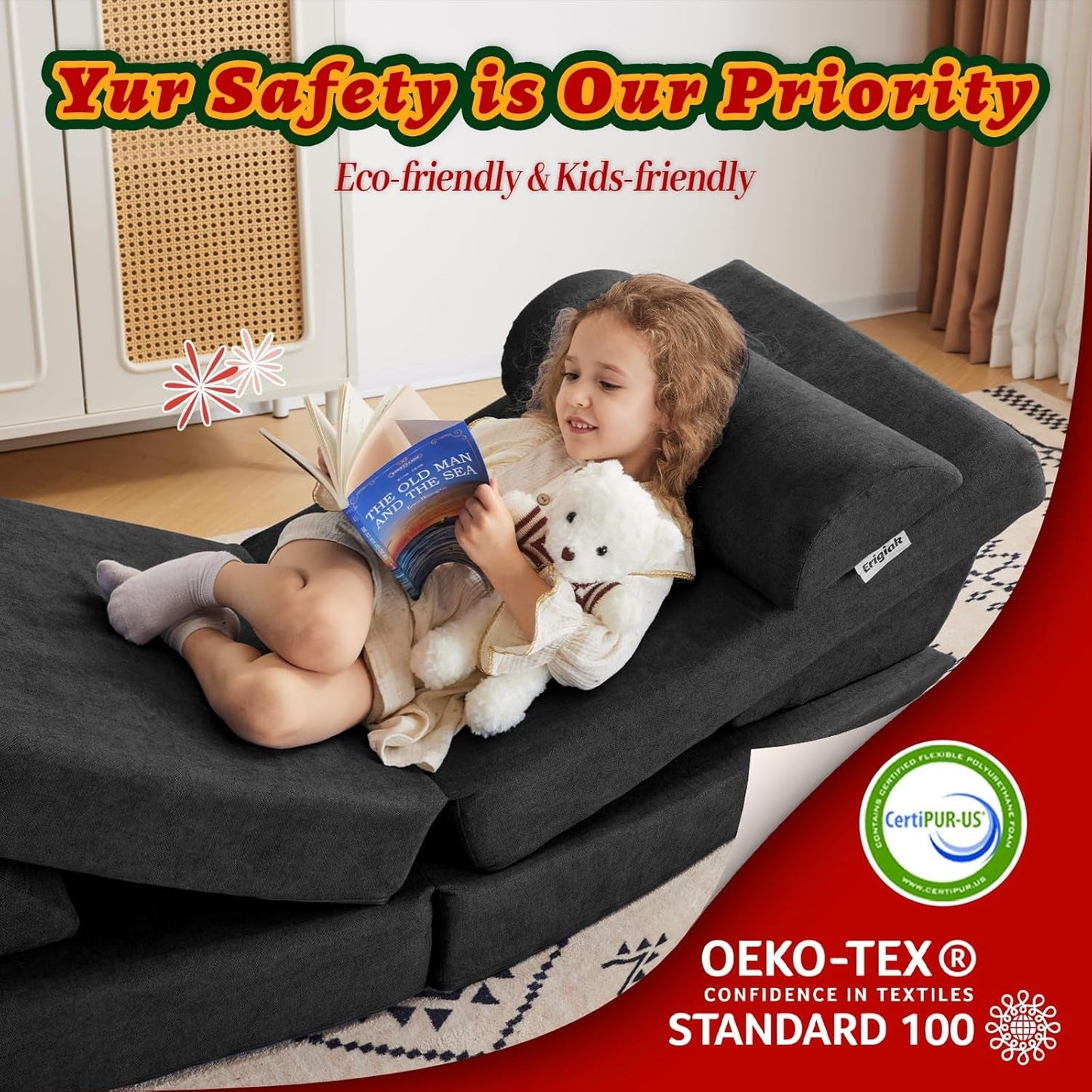 2024 Kids Large Play Couch Modular Foam Sofa-3