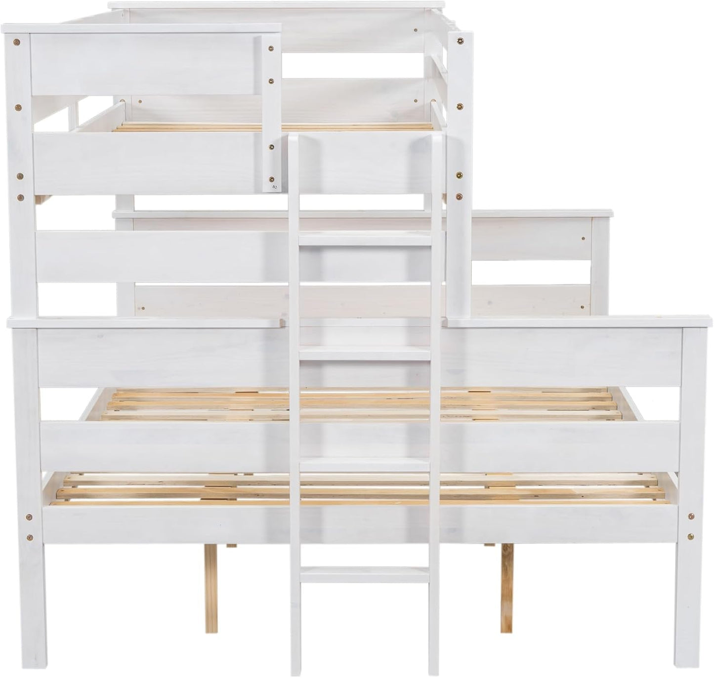 Solid Wood Twin XL over Queen Bunk Bed with Ladder and Slat Support,Bedroom Detachable Bed Frame W/Easy Assembly & No Box Spring Required,For Kid Adult Boy Girl Teen,White-3