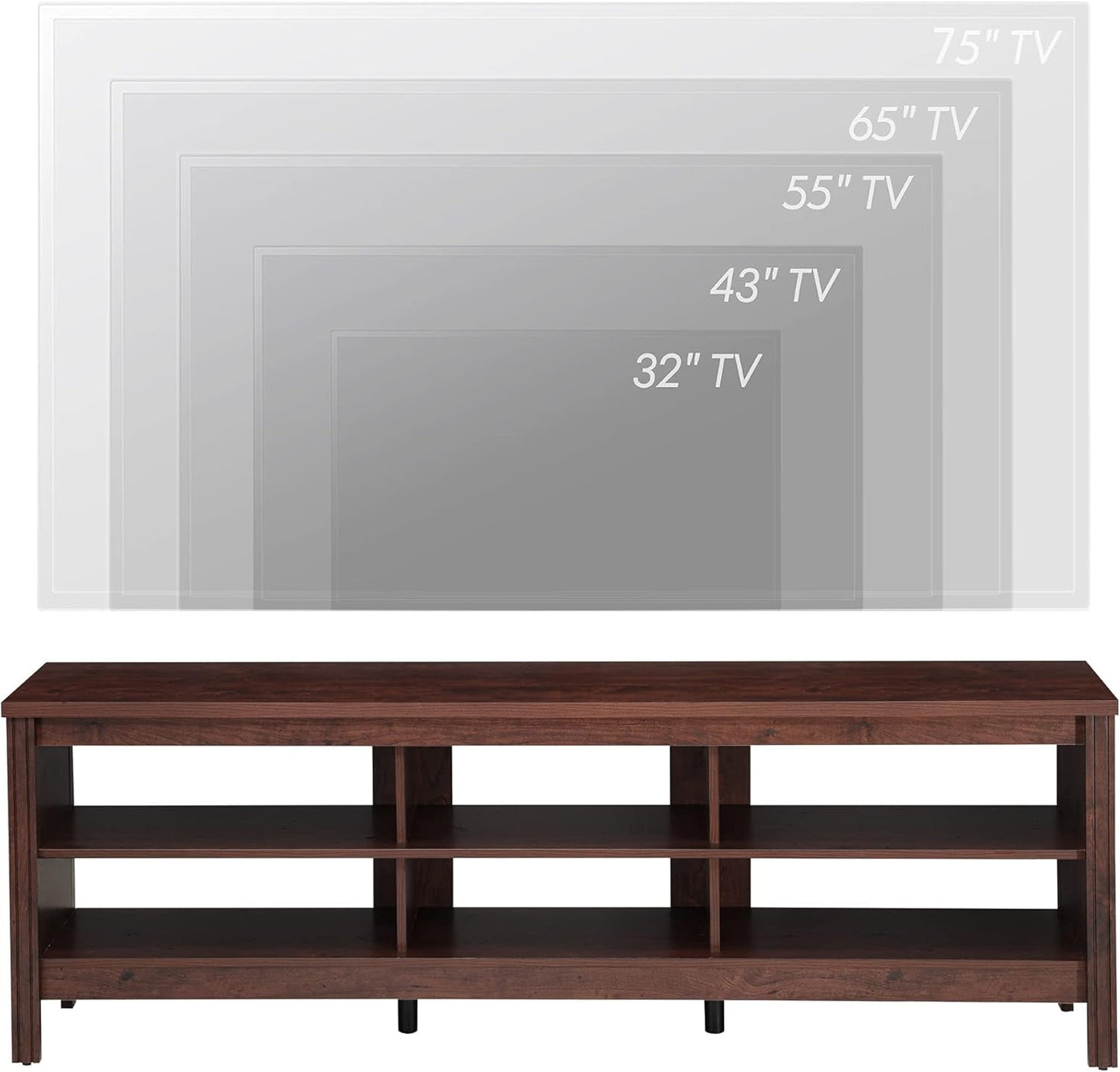 70 Inch TV Stand for 75+ Inch TV, Wood Entertainment Center with 6 Storage Shelf, Classic TV Console Table Media Table for Living Room & Bedroom, Brown-4