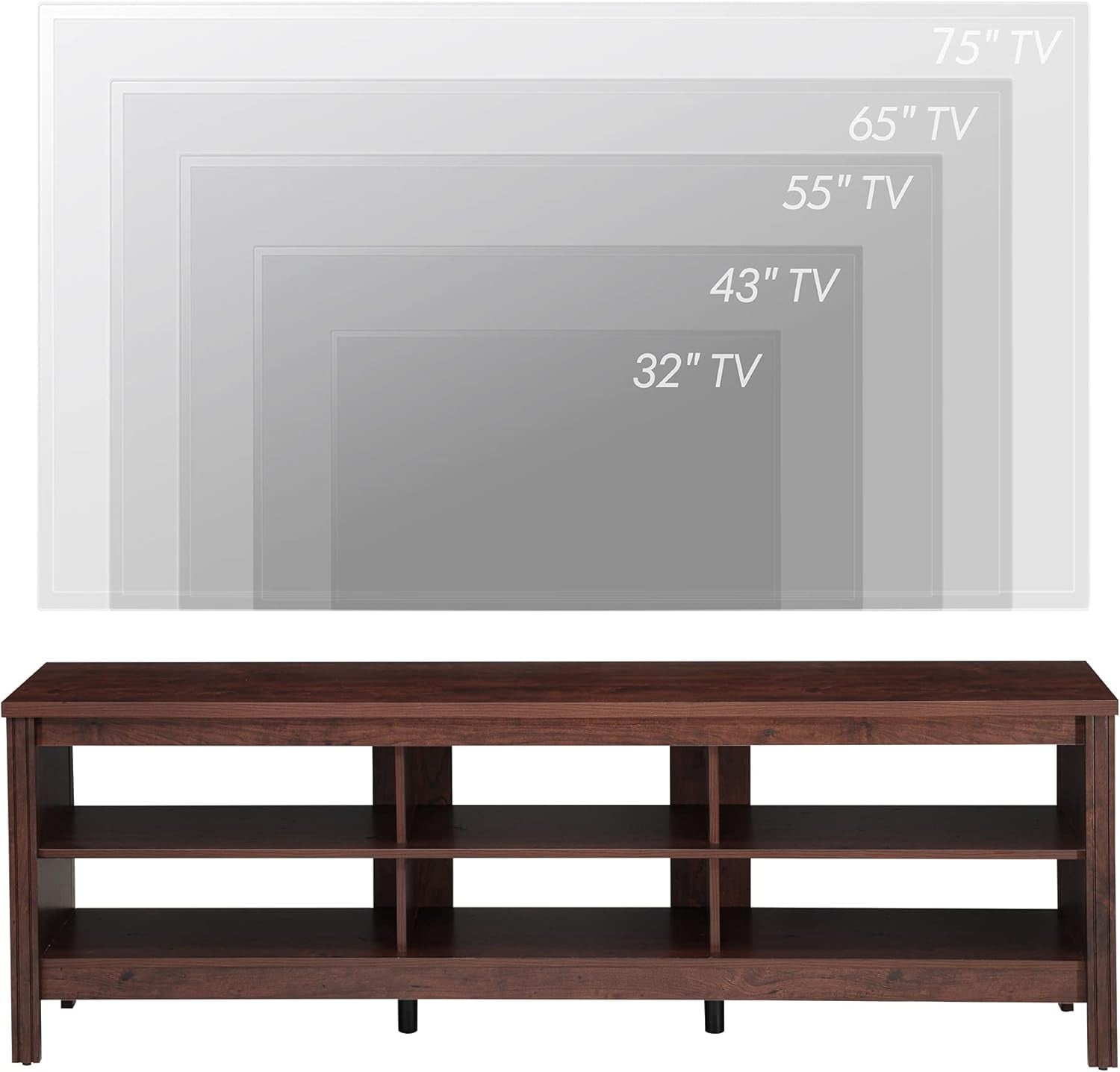 70 Inch TV Stand for 75+ Inch TV, Wood Entertainment Center with 6 Storage Shelf, Classic TV Console Table Media Table for Living Room & Bedroom, Brown-4