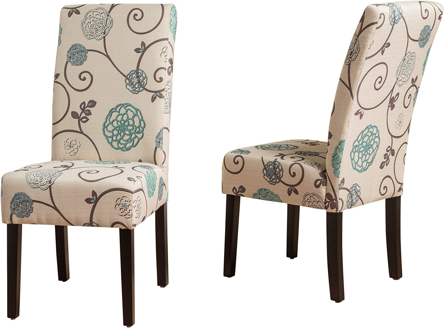 Set of 2 Pertica Fabric Dining Chairs, White and Blue Floral-1