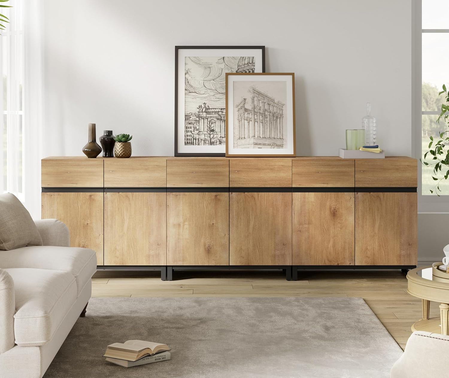 Oak 3-in-1 Modern Sideboard Buffet Cabinet with Shelf-0