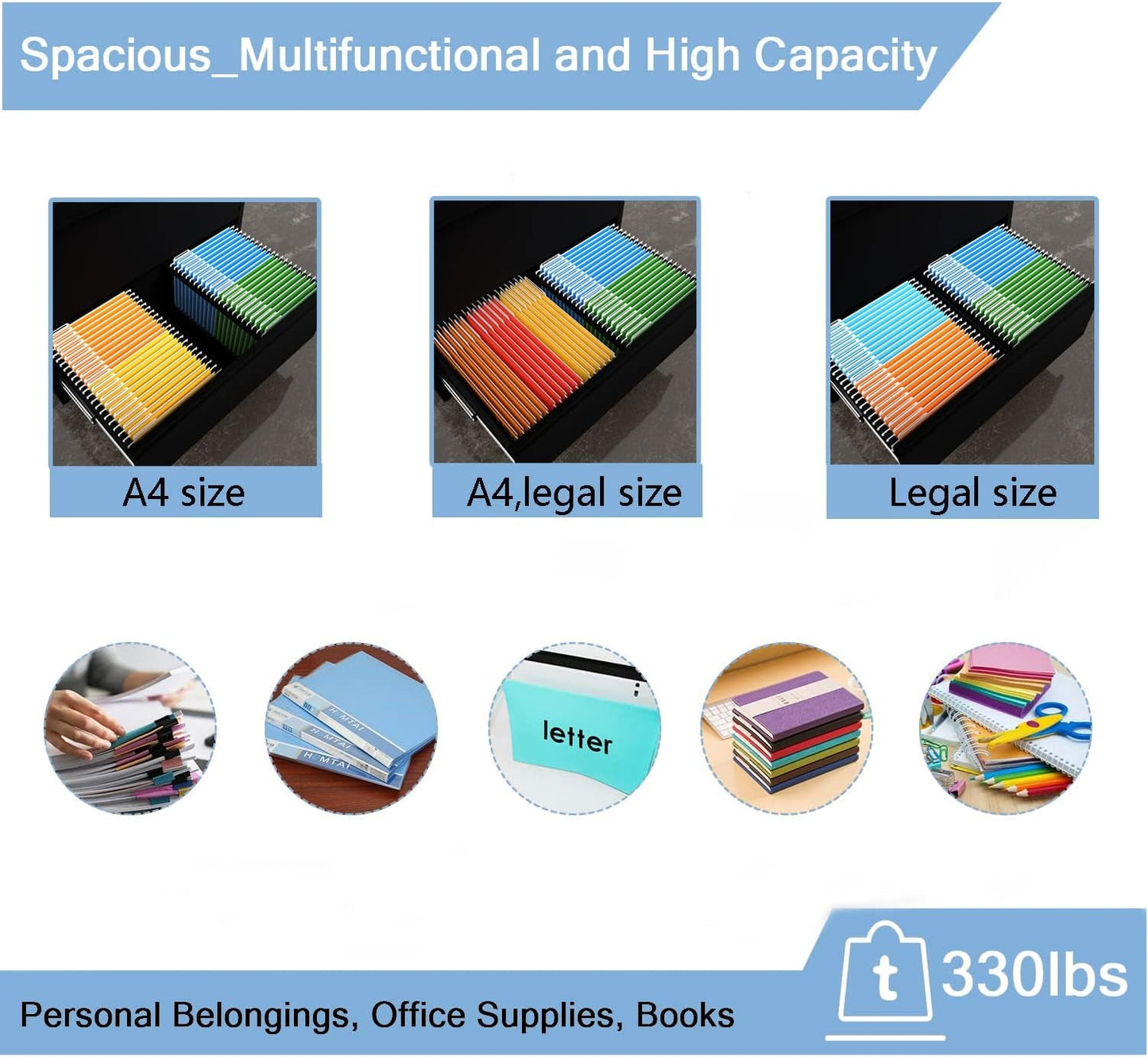 Lockable Metal Filing Cabinet with 2 Drawers-4