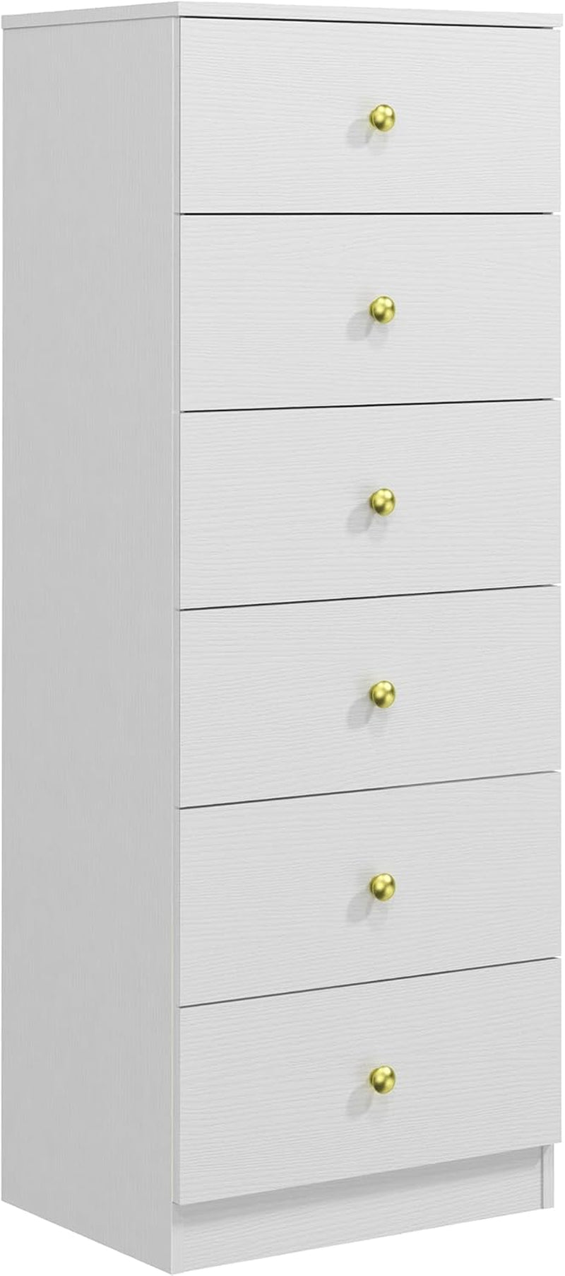Modern 6 Drawer Vertical Dresser, Wood Tall Chest of Drawers N Arrow Storage Organizer with Wide Drawers & Metal Gold Handles for Bedroom, Living Room, Office, Hallway, Entryway (White)-0