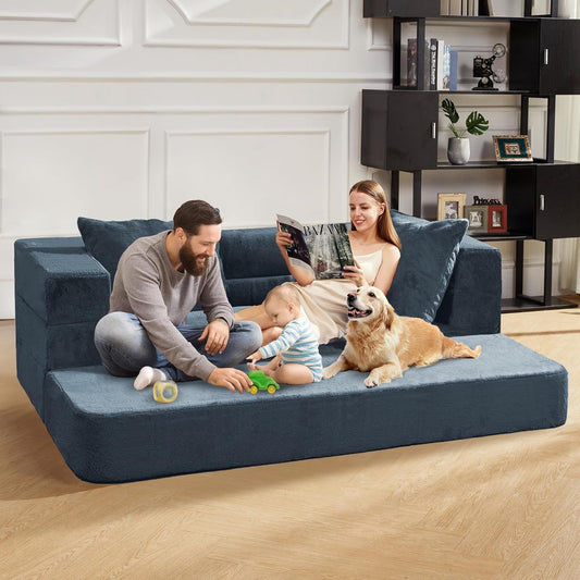 Blue Gray Large 3-in-1 Folding Bean Bag Couch-1