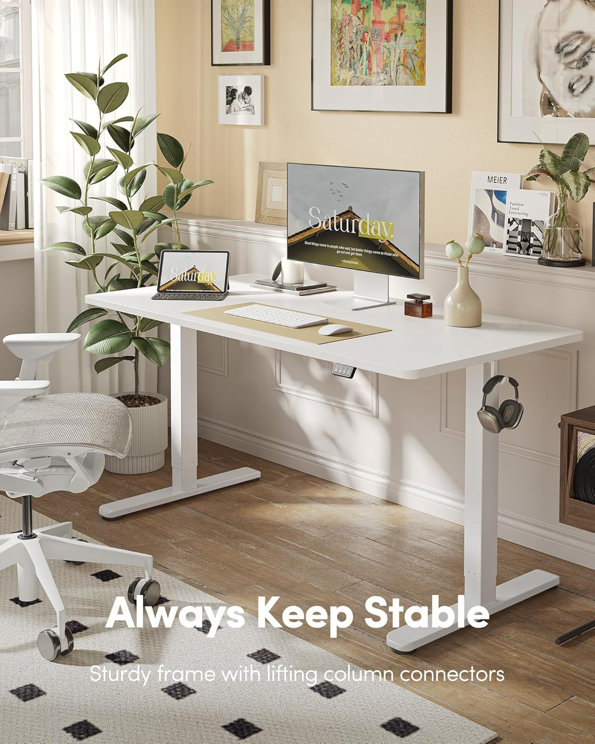 Electric Standing Desk, Height Adjustable Stand up Desk, 55 X 24 Inches Sit Stand Home Office Desk, Computer Desk, White-2