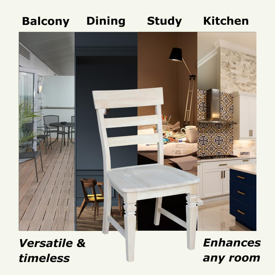 Set of Two Java Dining Chairs Seats 225Lbs Wt Capacity, Solid Real Wood, Sturdy Parawood, 19.7"W X 22"D X 36.6"H, DIY, Paint/Stain Ready, Unfinished-3