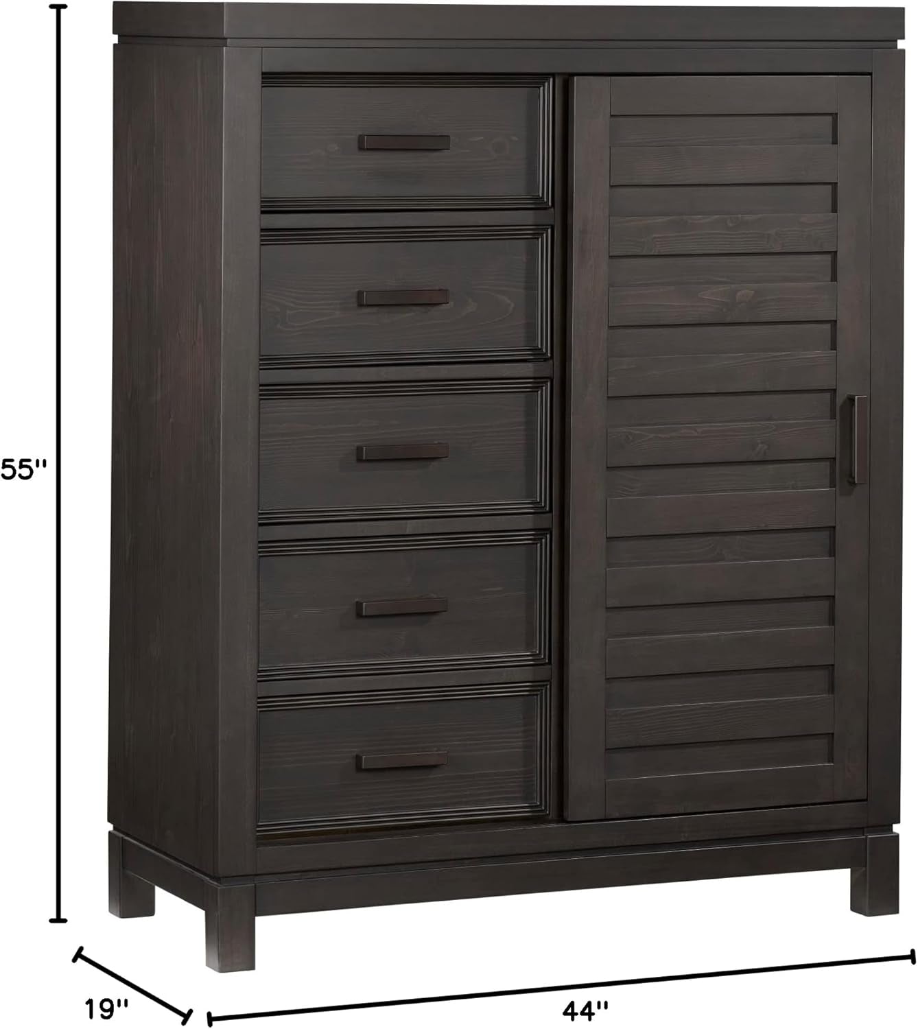 Manchester Premium Soft Close 5-Drawer Chifferobe with Adjustable Shelves and Hanging Rod, Smooth Black Iron Finish-2