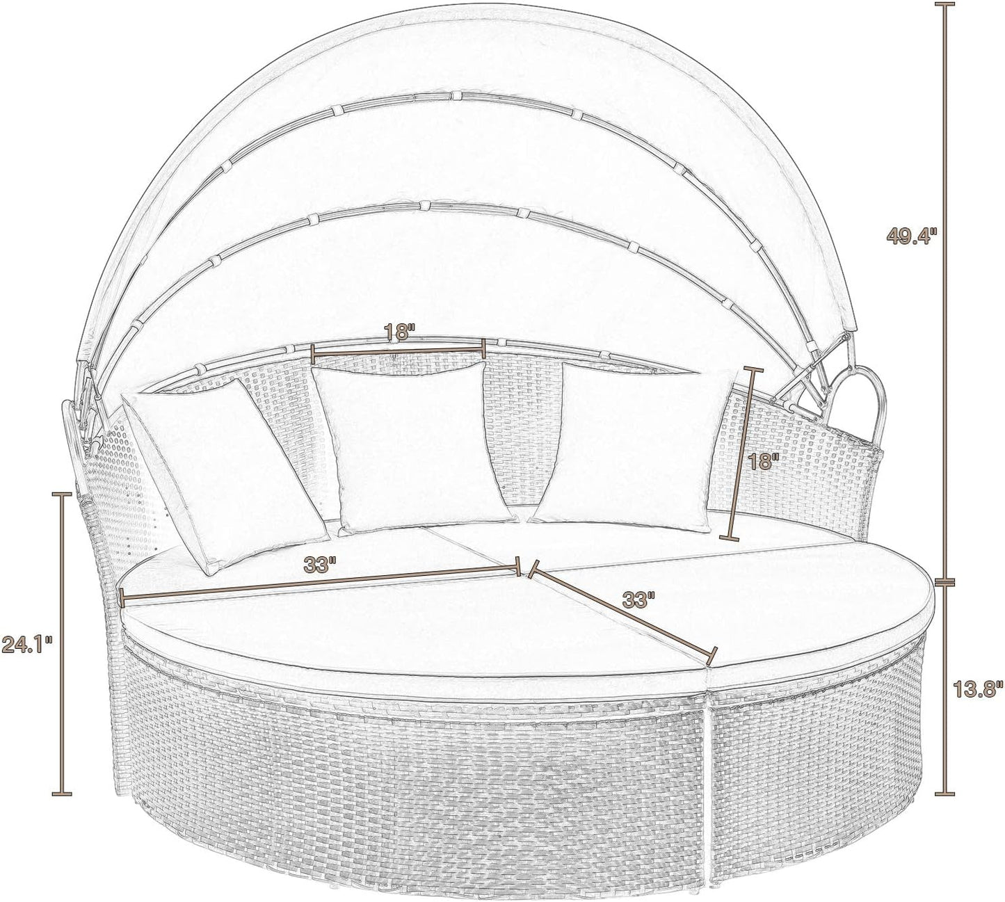 Outdoor Round Daybed Canopy, Wicker, Patio Sectional Sofa-3