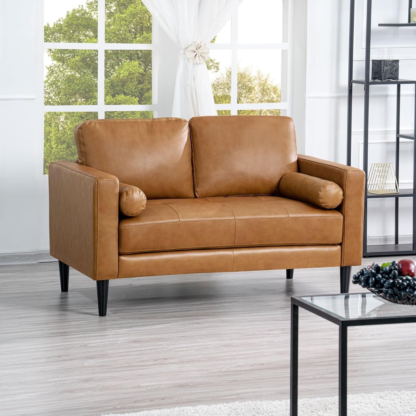 Oversized Genuine Leather Sofa Tan (3 Piece Set, Modern)-3