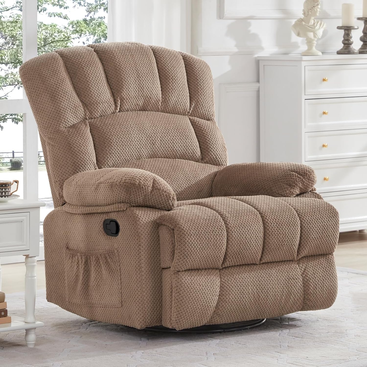 Oversized Rocker Recliner Chair for Adults, 360° Swivel Recliner Chair Ergonomic Chair, Overstuffed Manual Rocking Recliner for Living Room, Theater Seating Single Sofa Chairs(Khaki)-0