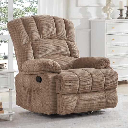 Oversized Rocker Recliner Chair for Adults, 360° Swivel Recliner Chair Ergonomic Chair, Overstuffed Manual Rocking Recliner for Living Room, Theater Seating Single Sofa Chairs(Khaki)-0