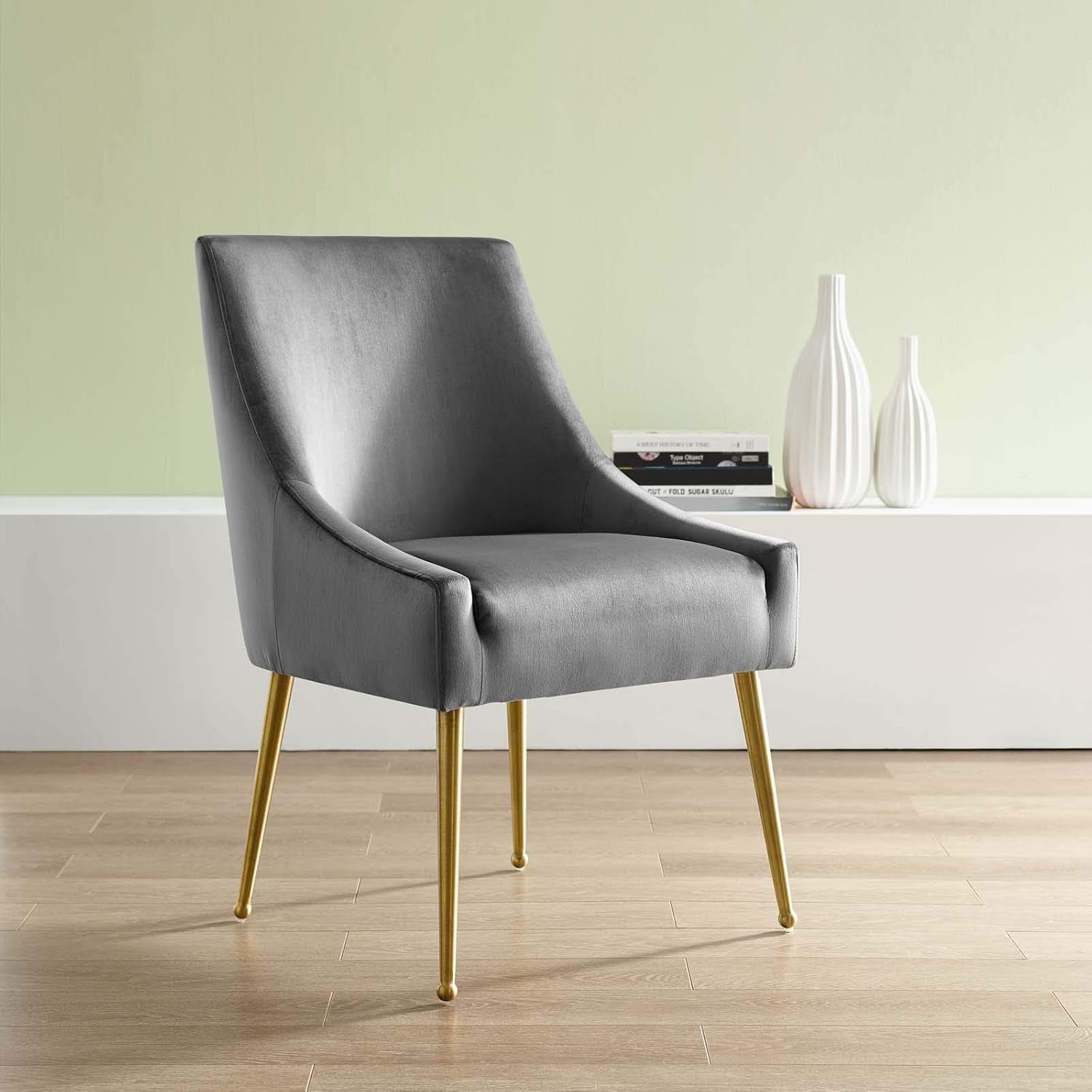 Discern Upholstered Performance Velvet Dining Chair, Gray-1