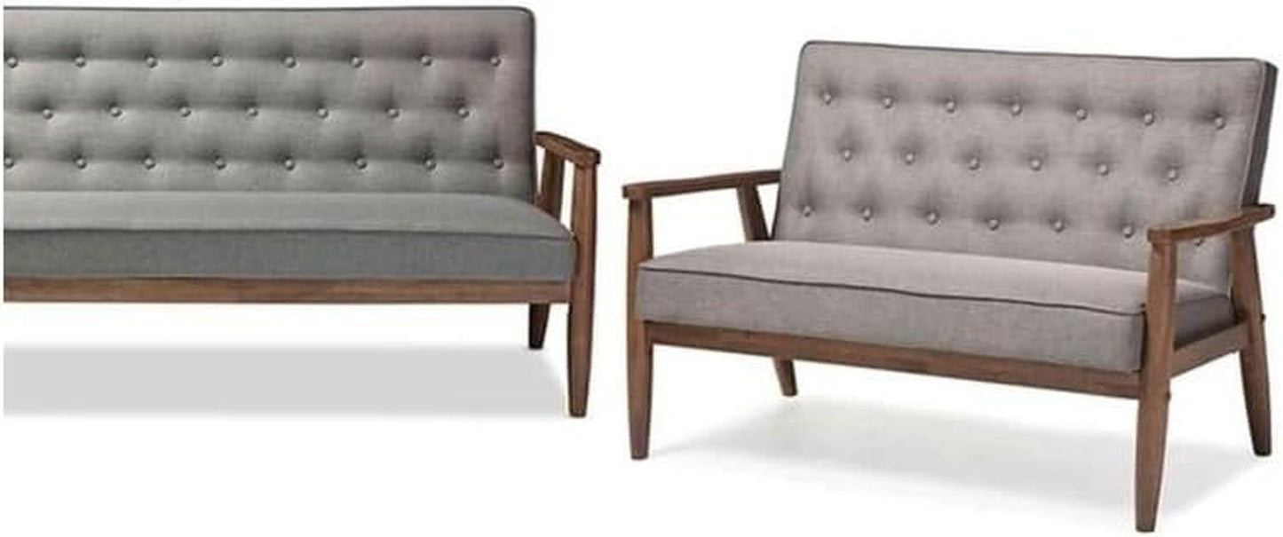 Nordic Haven Mid-Century Retro Modern Grey Fabric Upholstered Wooden 3 Piece Living Room Set, Includes - Sofa, Loveseat and Chair-1