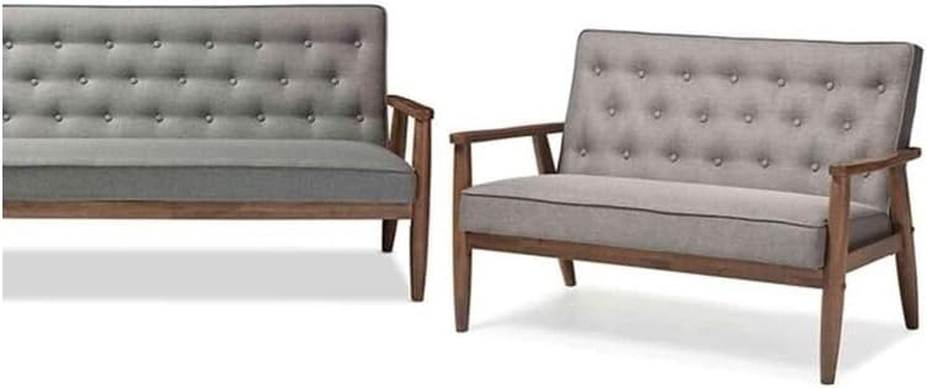 Nordic Haven Mid-Century Retro Modern Grey Fabric Upholstered Wooden 3 Piece Living Room Set, Includes - Sofa, Loveseat and Chair-1