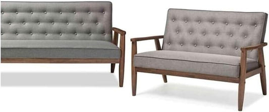 Nordic Haven Mid-Century Retro Modern Grey Fabric Upholstered Wooden 3 Piece Living Room Set, Includes - Sofa, Loveseat and Chair-1