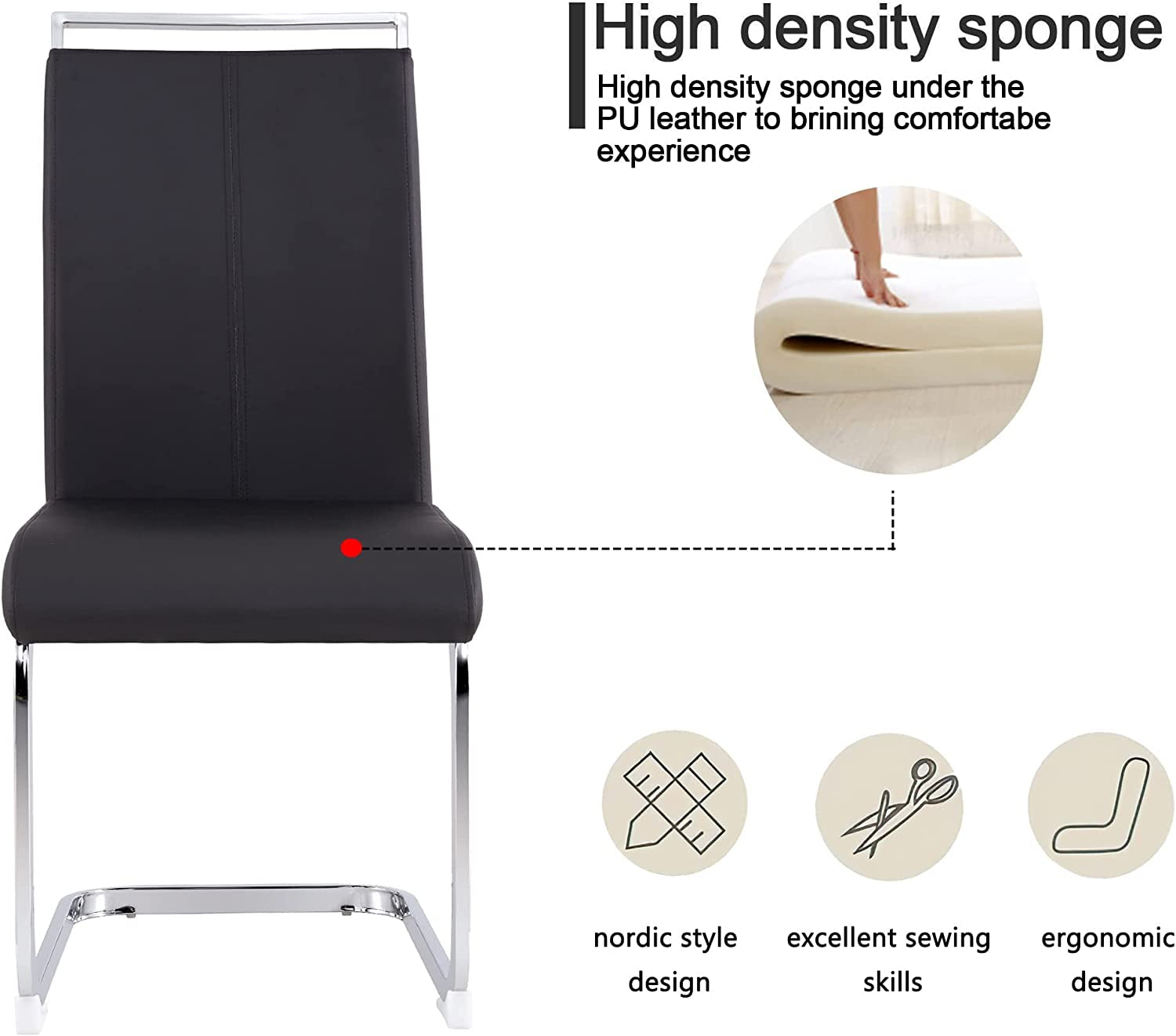 6-Piece Armless Dining Room Chairs with Metal Legs, Black-2