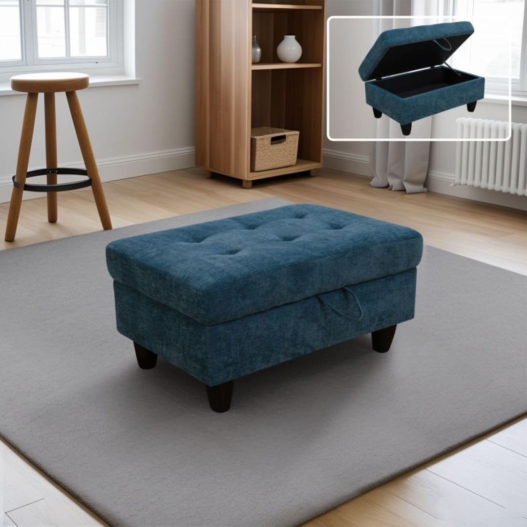 L-Shaped 3-Piece Flannel Sofa with Storage Ottoman Set, Sectional Couch Sofa Set for Living Room, Office, Small Space, Blue-3