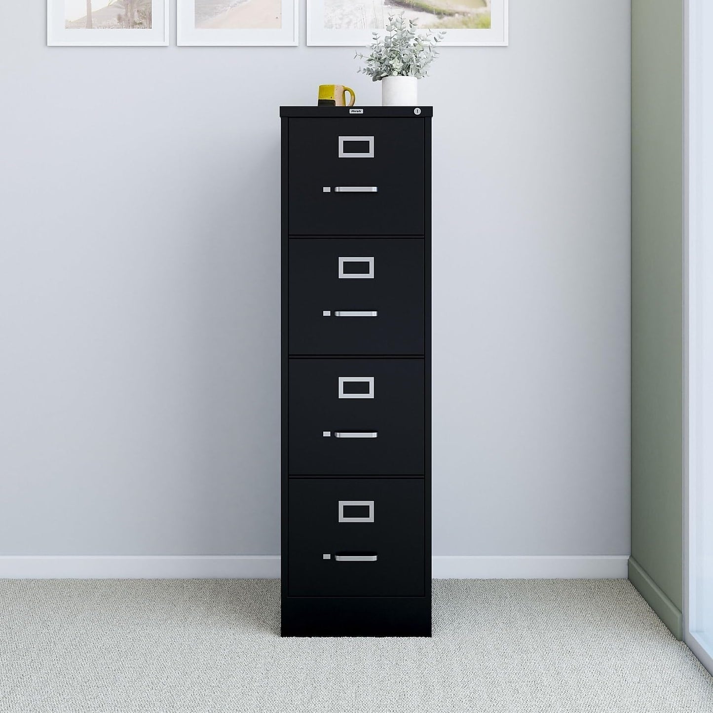 Commercial 4-Drawer Vertical File Cabinet, Locking, Letter, Black, 22-Inch D (22337D)-1