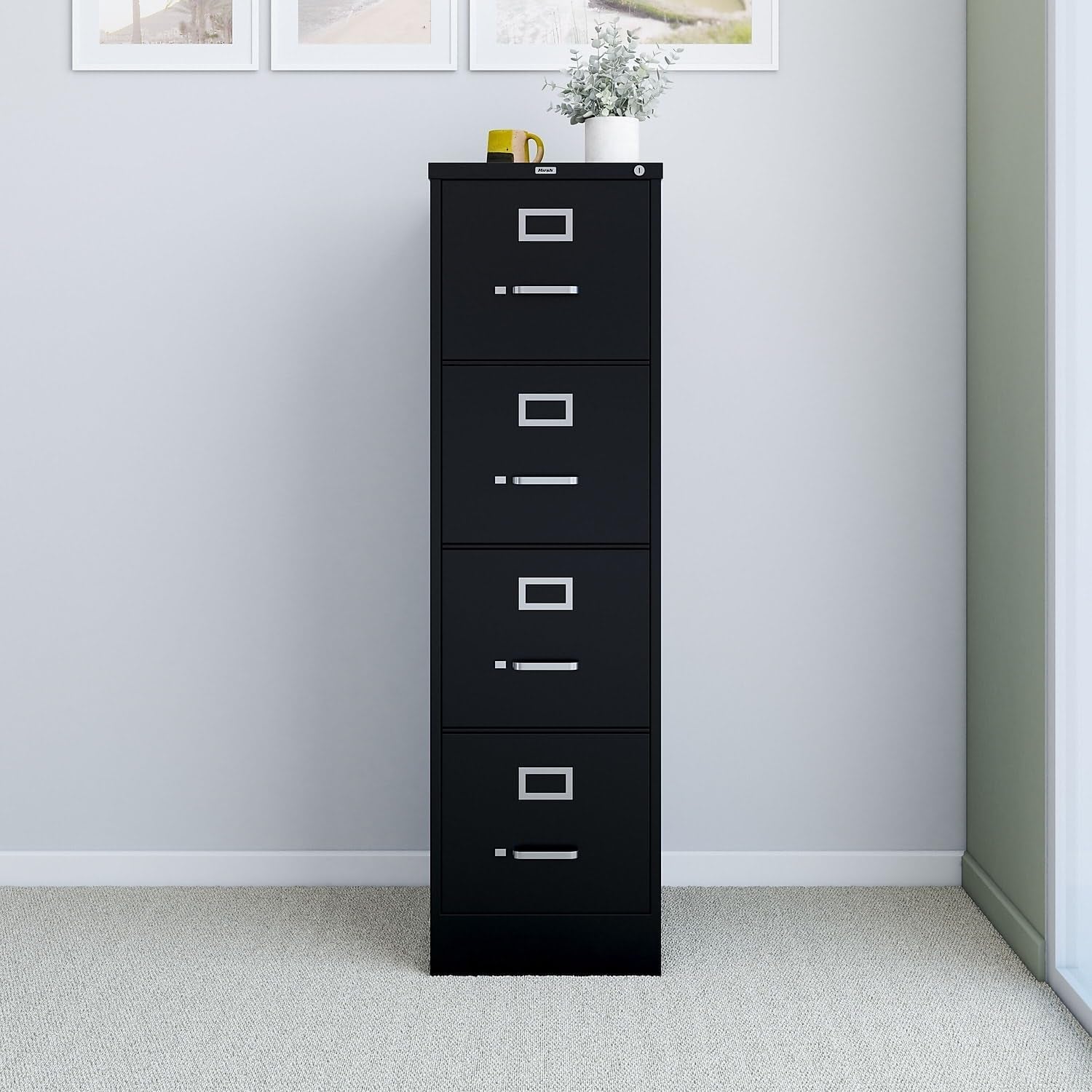 Commercial 4-Drawer Vertical File Cabinet, Locking, Letter, Black, 22-Inch D (22337D)-1