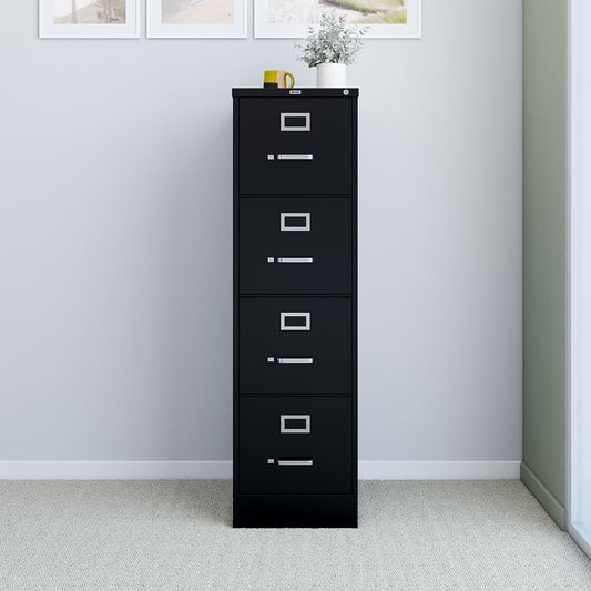 Commercial 4-Drawer Vertical File Cabinet, Locking, Letter, Black, 22-Inch D (22337D)-1