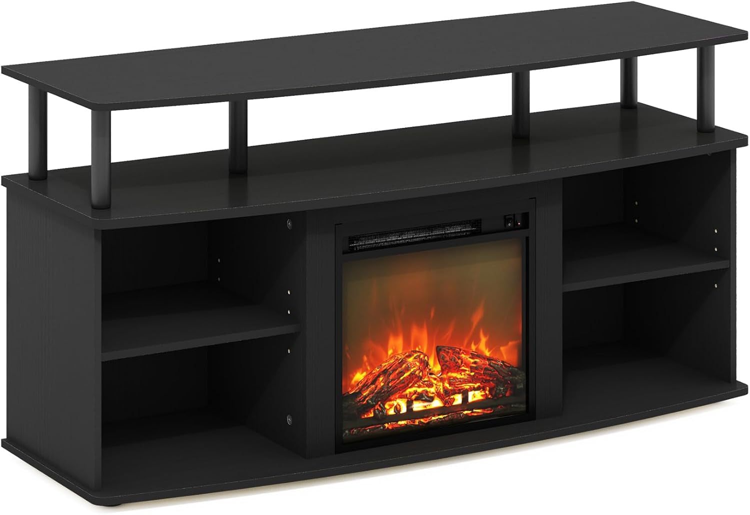 Jensen Open Shelving Storage Fireplace TV Entertainment Center for TV up to 55 Inch, Americano/Black-0