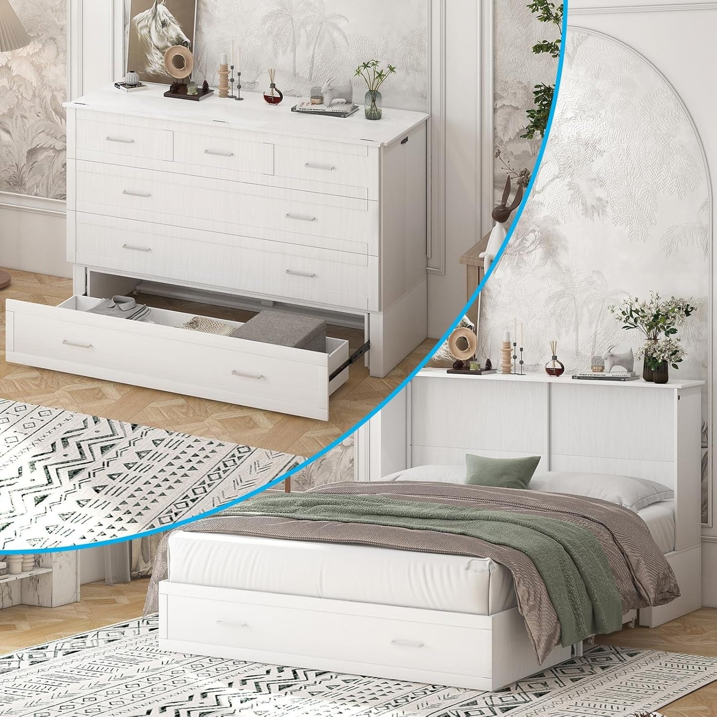 Queen Size Murphy Bed Cabinet with Storage and Charging-5