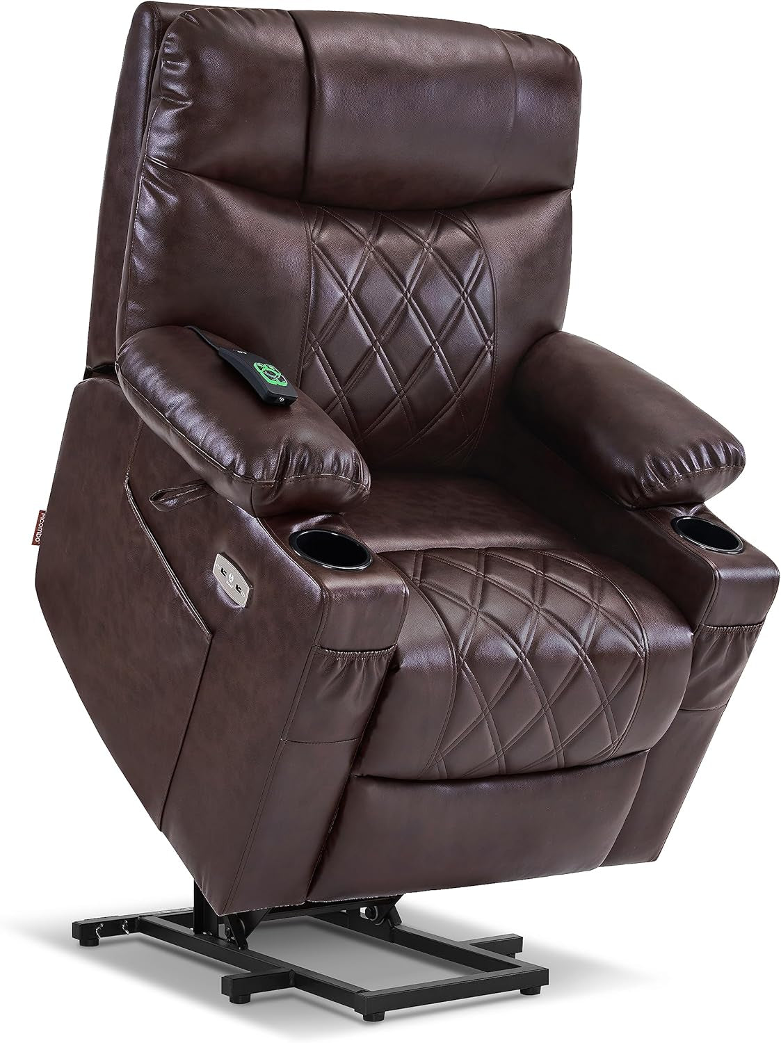 Small Size Power Lift Recliner Chair Sofa with Massage and Dual Heating, Adjustable Headrest for Elderly People Petite, USB Ports, Faux Leather 7111 (Dark Brown)-0