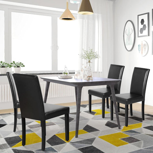 Dining Chair Set of 4 PU Leather Dining Room Chairs Upholstered Parsons Dining Chairs Modern Kitchen Armless Side Chair with Solid Wood Legs, Black-1