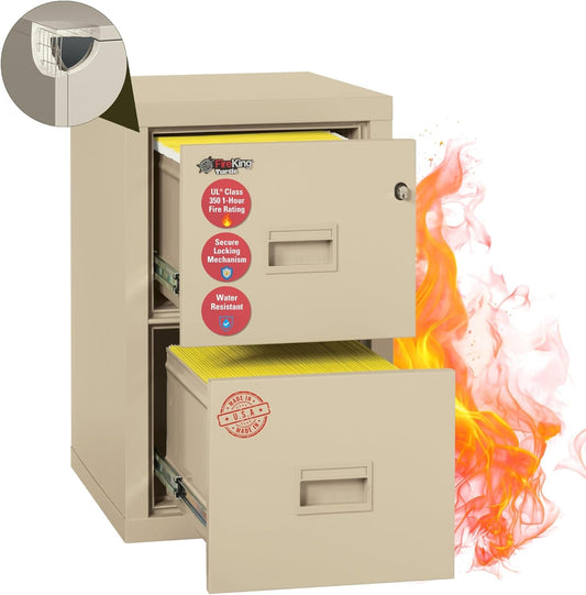 Turtle Vertical 2 Drawer Legal and Letter Fire Safe File Cabinet with Key Lock, 1 Hour Fire Rated, UL Rated & Water Resistant Home Safe, Filing Cabinet, Made in the USA, Parchment-0