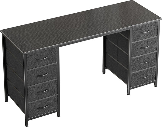 47 Inch Computer Desk with 8 Drawers, Office Desk Work Desk for Home Office, Study, Gaming Desk with Fabric Drawers, Large Storage, Black-0
