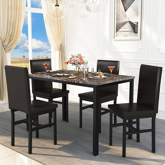 Faux Marble Dining Set, Small Spaces Kitchen, Black-0