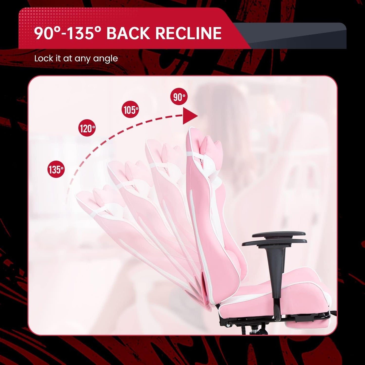 PC Gaming Chair Desk Chair Ergonomic Office Chair Executive High Back PU Leather Racing Computer Chair with Lumbar Support Footrest Modern Task Rolling Swivel Chair for Women Men Girls Adults, Pink-3