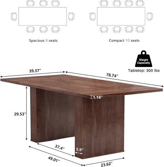 78 Inch Dining Table for 6 8 10, Modern Farmhouse Rectangular Kitchen Table, Long Dining Room Tables with Wood Strip Base for Kitchen Living Room (Walnut)-1