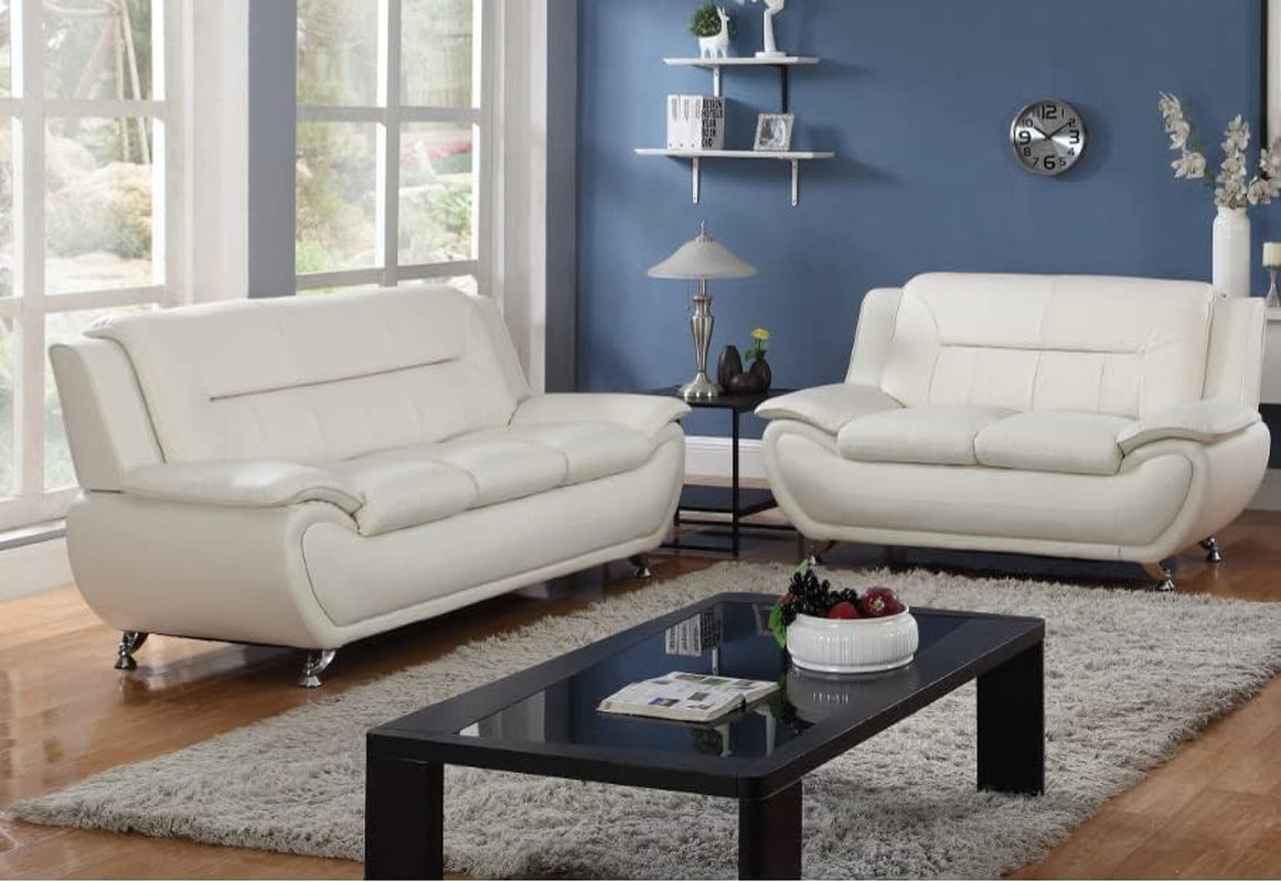 3PCS Faux Leather Sofa Set, Living Room Couch Set with Sofa, Loveseat and Chair (White)-3