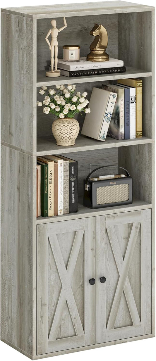 Industrial Bookshelves and Bookcases with Doors 11.8 in Depth Floor Standing 5 Shelf Display Storage Shelves Bookcase Home Decor Furniture for Home, Office, Living Room, Bedroom-0