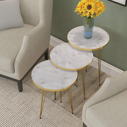 Set of 3 Marble Gold Legs End Table-0