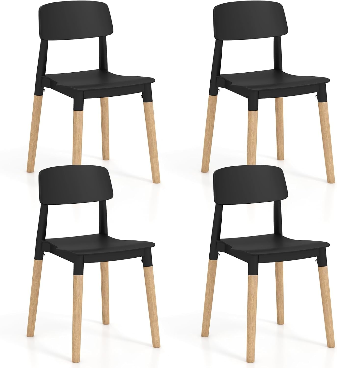 Wooden Dining Chairs Set of 4, Modern Dining Side Chairs Set W/Ergonomic Backrest, Wide Seat & Sturdy Wooden Legs, Armless Kitchen Chairs for Dining Room Living Room Restaurant Cafe (Black)-0