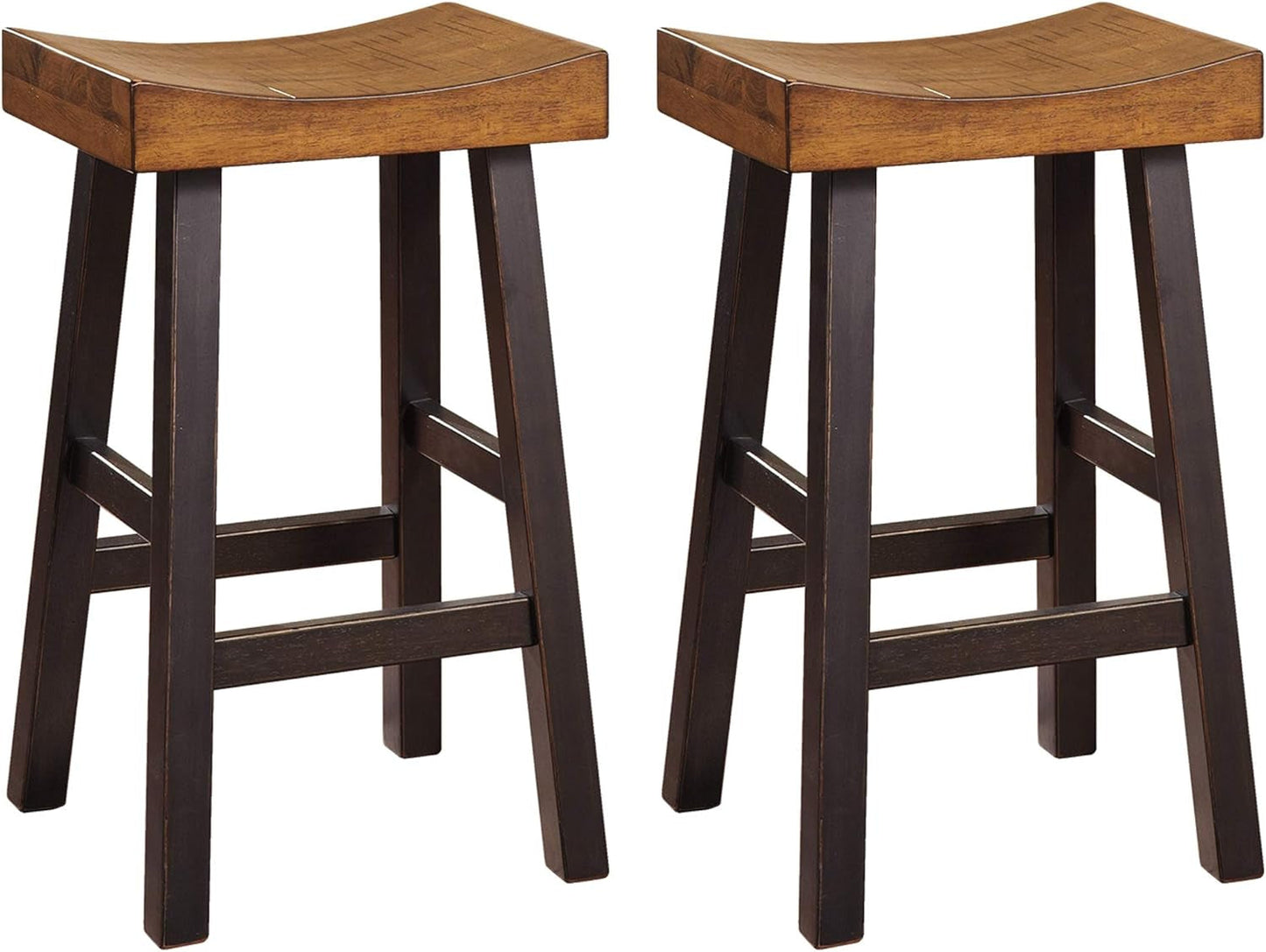 Glosco Farmhouse 30.63" Pub Height Saddle Barstool, Set of 2, Two-Tone Brown-0