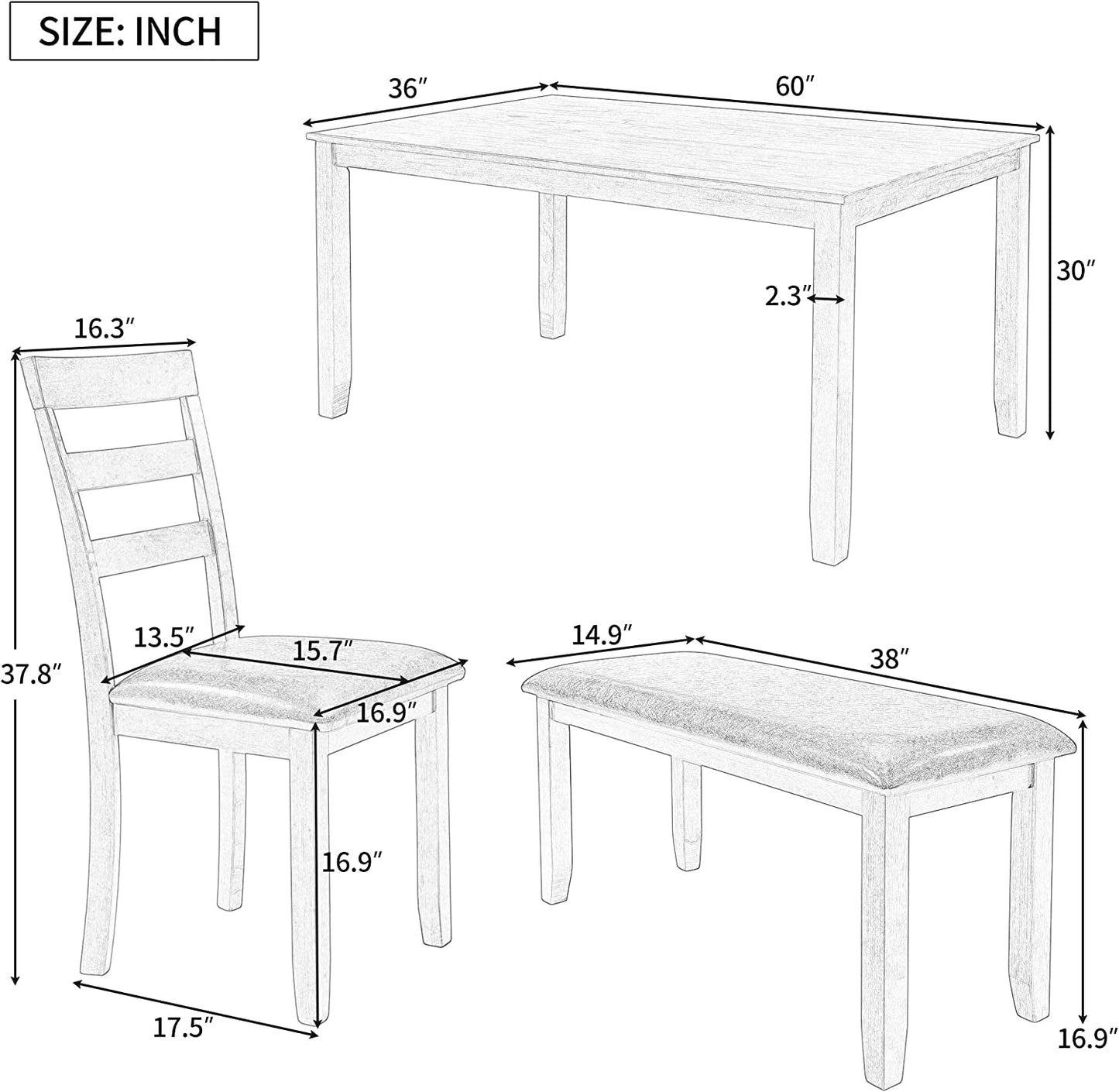 6 Piece Rectangle Dining Table Set-2
