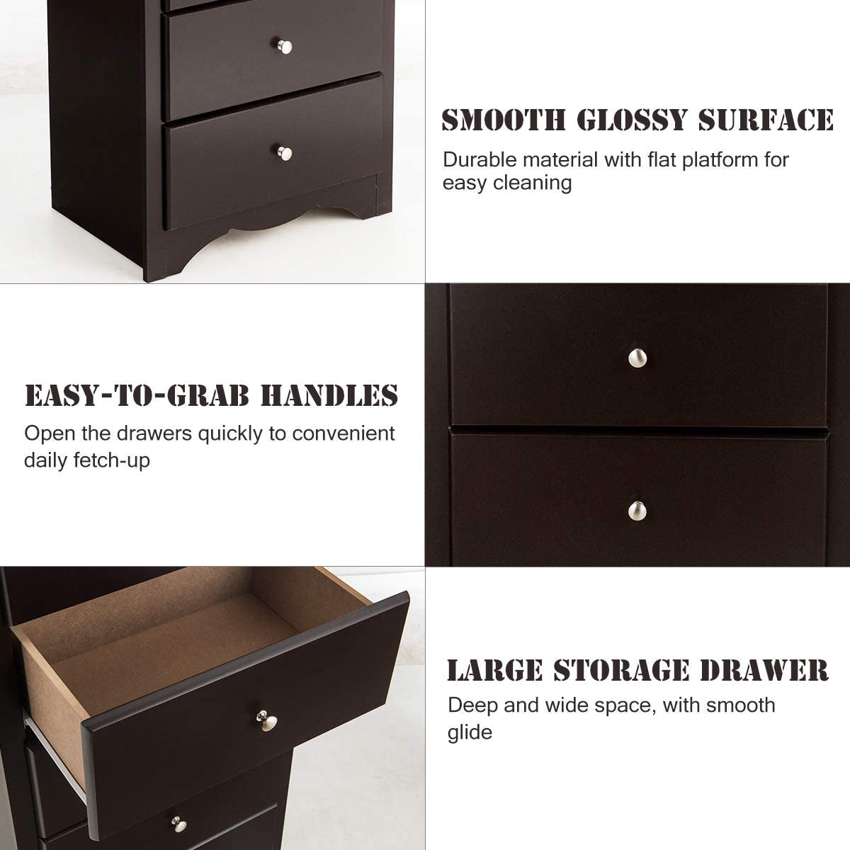 Brown Wooden 6 Drawer Chest for Bedroom-4