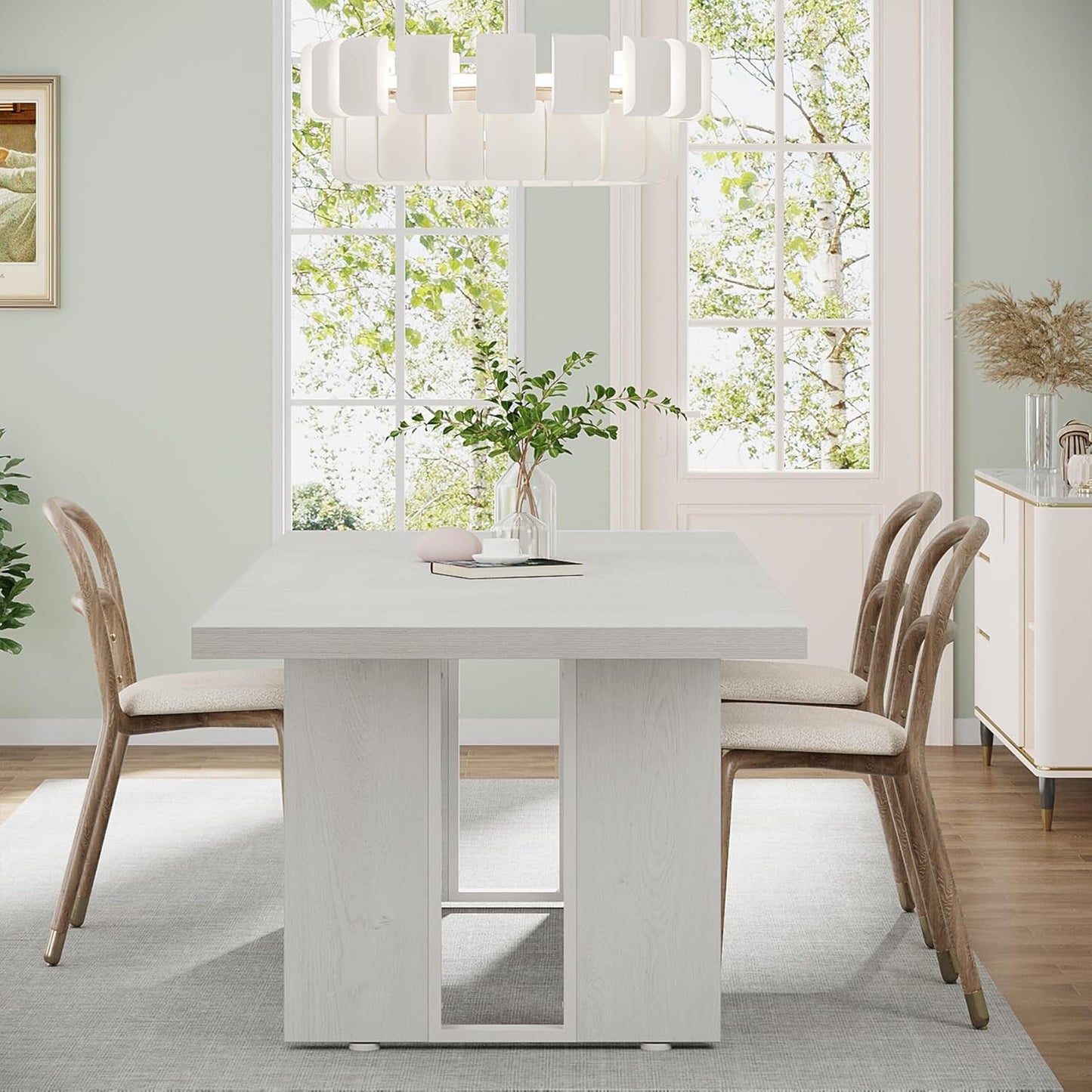 71" Large Dining Table for 6 to 8 People, Rustic Farmhouse Style Dinner Table, Rectangular Dining Table for Kitchen, Dining Room & Living Room-2