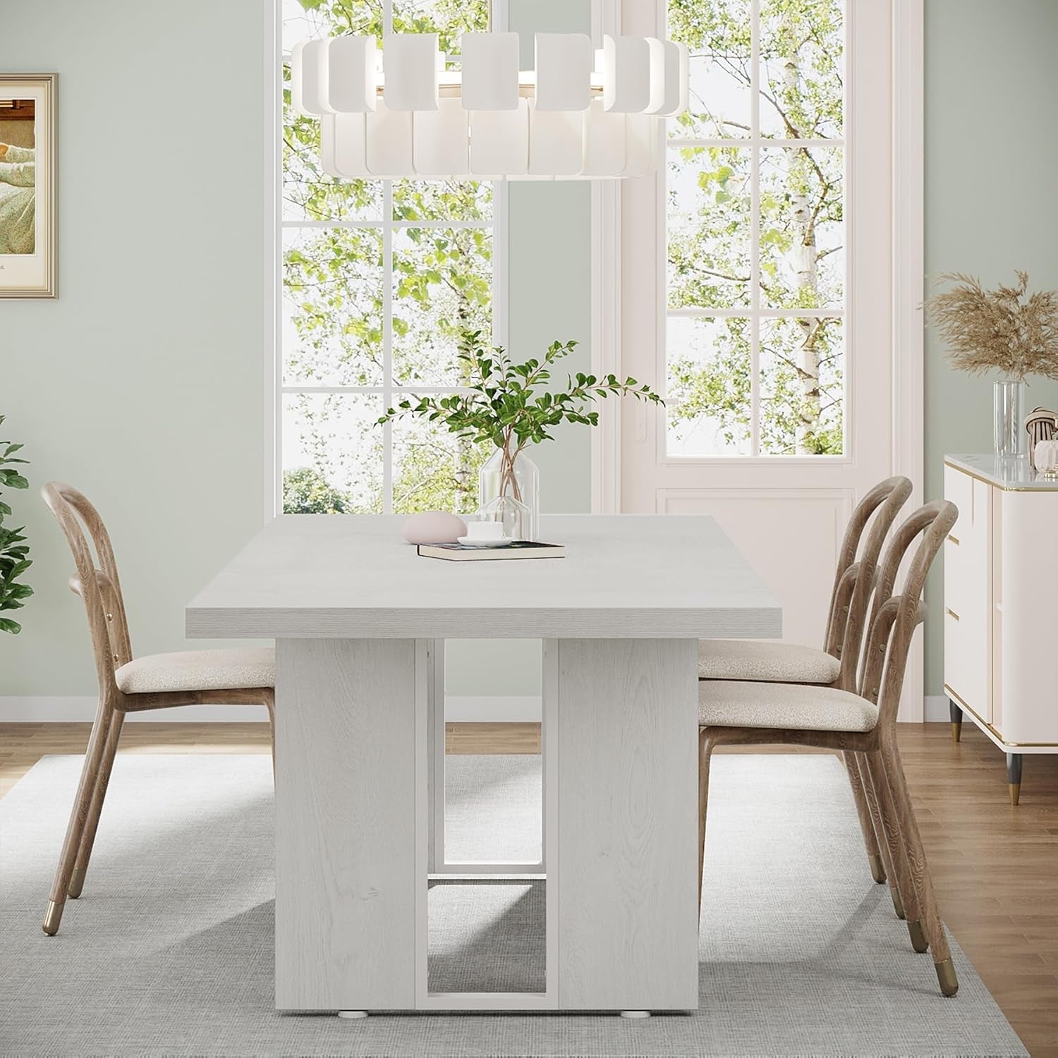 71" Large Dining Table for 6 to 8 People, Rustic Farmhouse Style Dinner Table, Rectangular Dining Table for Kitchen, Dining Room & Living Room-2