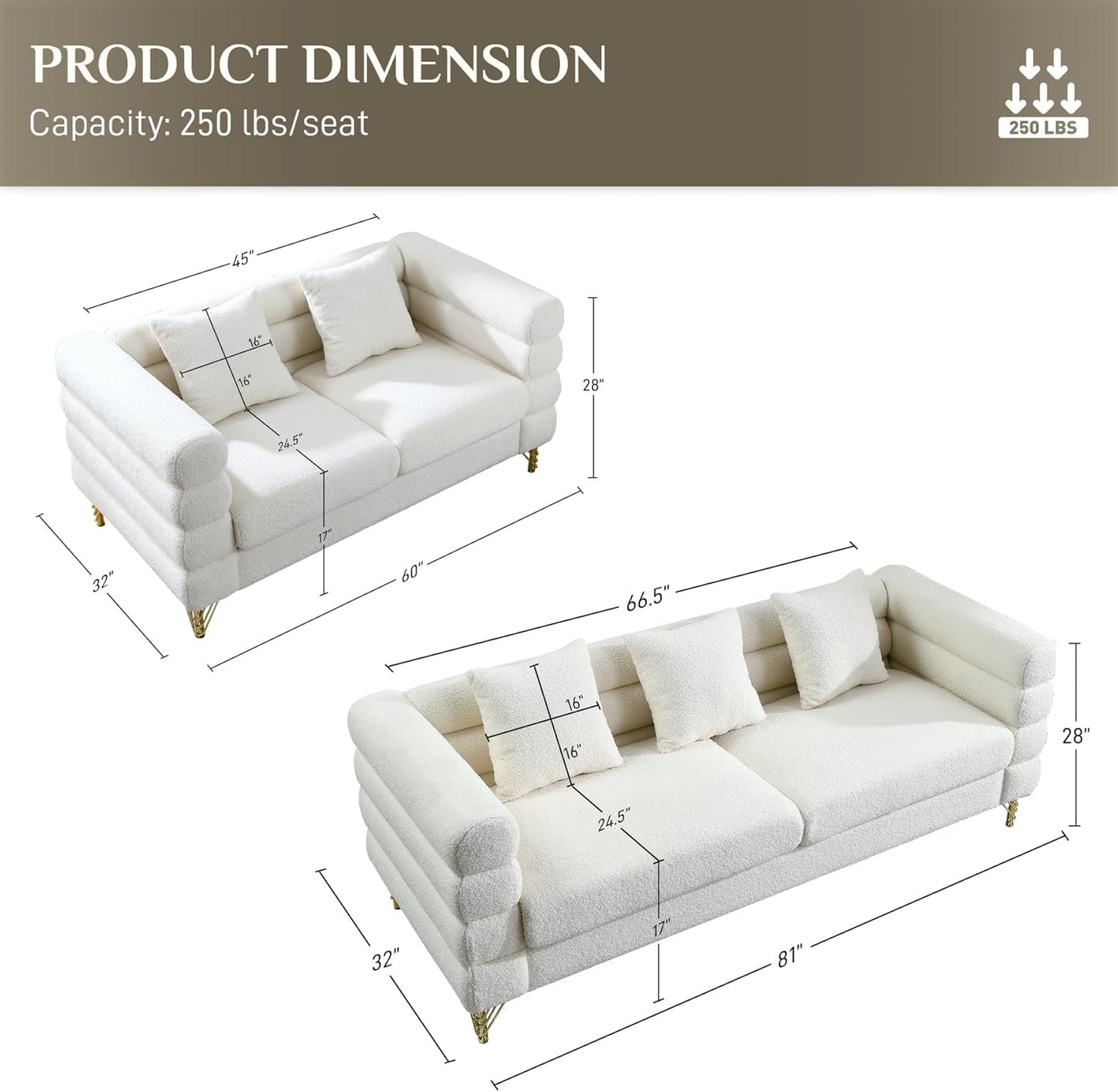 Living Room Sofa Couch and Loveseat Set, Modern Comfy Boucle Sherpa Deep Seat Cloud Couch with 5 Pillows, Oversized Sofa Furniture Sets for Living Room Bedroom, White Teddy-1