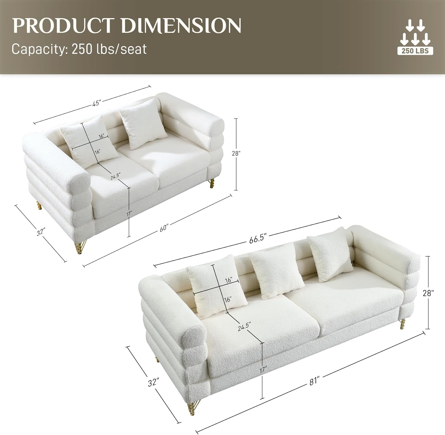 Living Room Sofa Couch and Loveseat Set, Modern Comfy Boucle Sherpa Deep Seat Cloud Couch with 5 Pillows, Oversized Sofa Furniture Sets for Living Room Bedroom, White Teddy-1